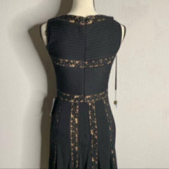 NWT Tadashi Shoji Black and Tan Pintuck Jersey Lace Knee Length Dress - Picture 8 of 12